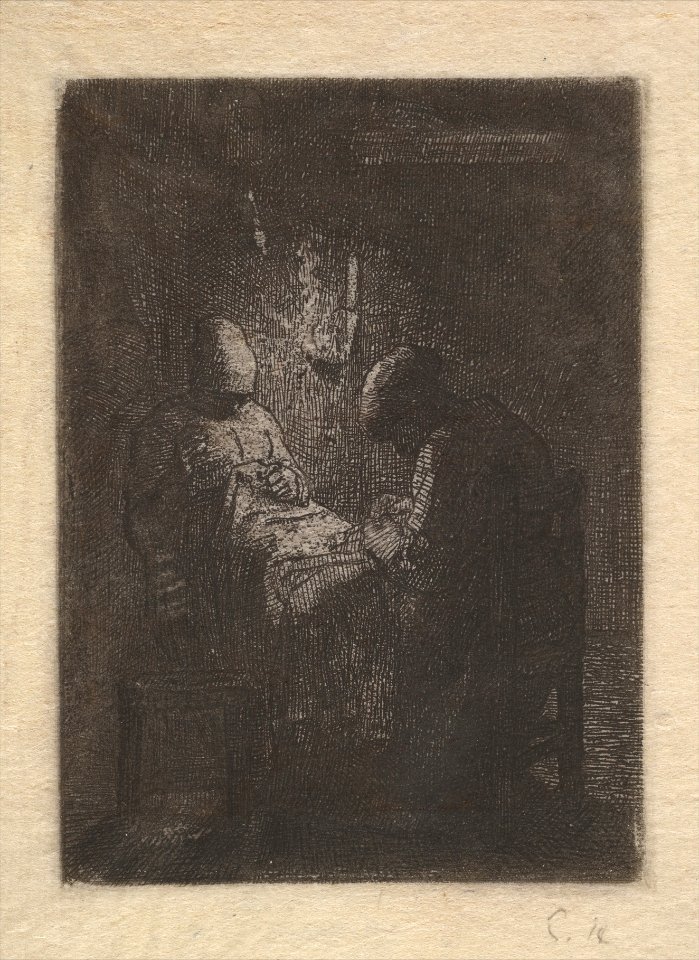 Two Women Sewing by Lamplight MET DP827611