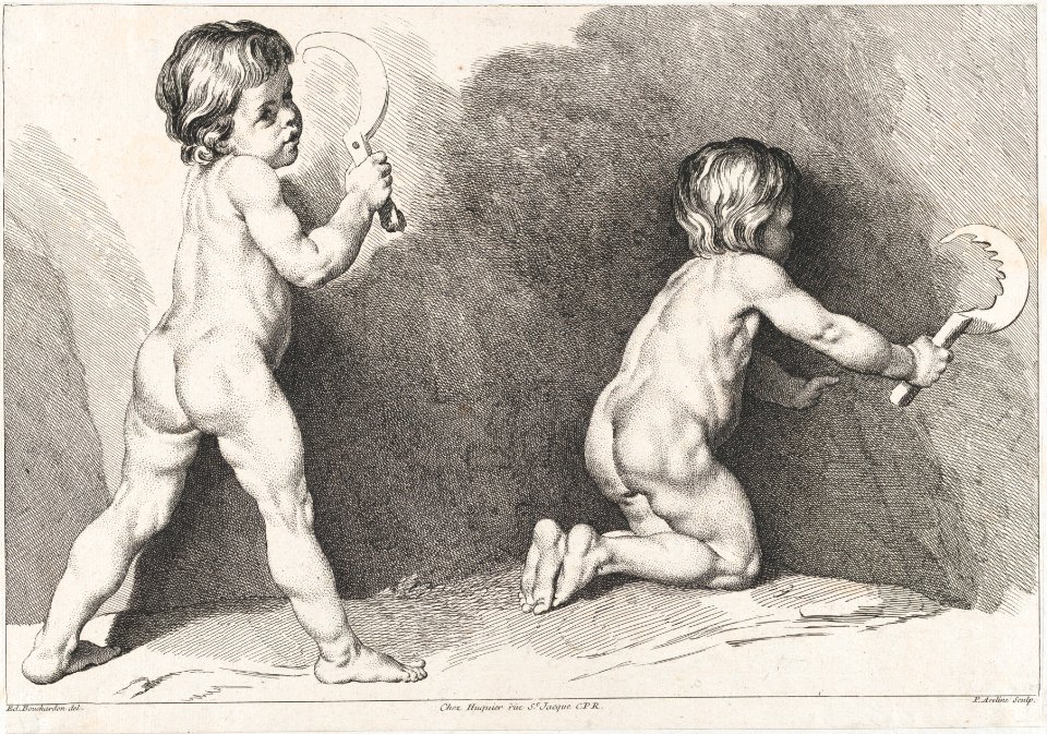 Two nude children standing; from New Book of Children MET DP876427