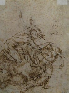 Two Women with Sun and Bird (recto); Two Men Fighting and a Fallen Horse (verso) MET Mich Pal New York MMA 59.73.3 verso