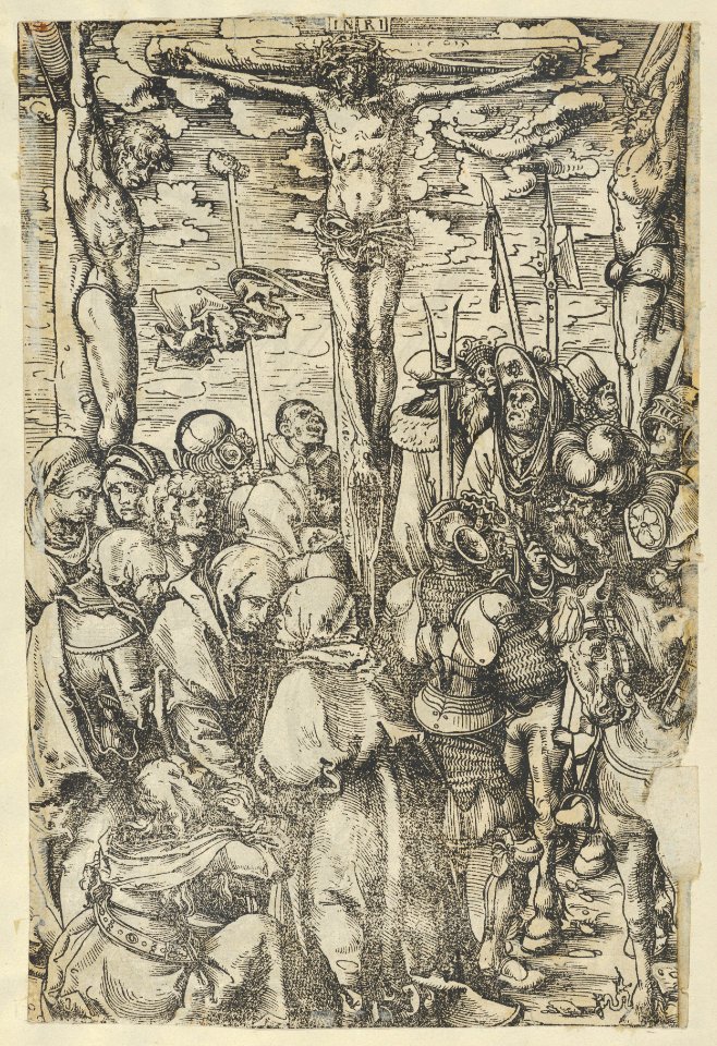 Two prints- The Crucifixion on recto and Christ Bearing the Cross on verso, from The Passion MET DP841861