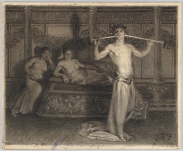 Two Women in an Interior Listening to a Young Musician in Antique Times MET DP831832