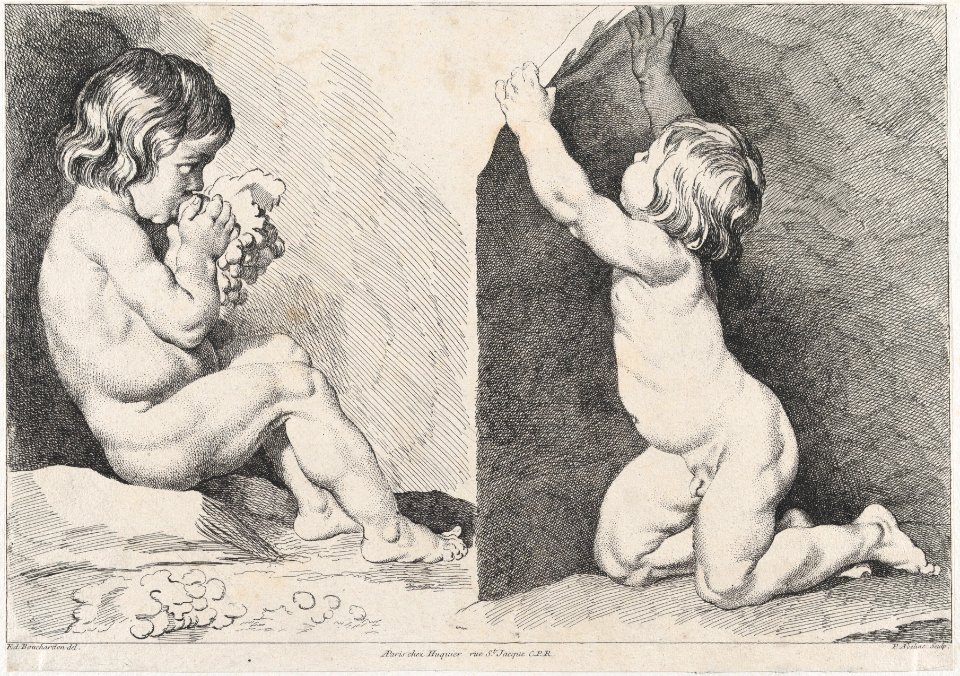 Two nude children eating grapes; from New Book of Children MET DP876428
