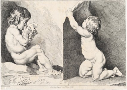 Two nude children eating grapes; from New Book of Children MET DP876428