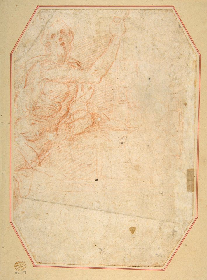 Two Nudes Seen from Below (recto); Male Figure with Upraised Arm (verso) MET DP811480