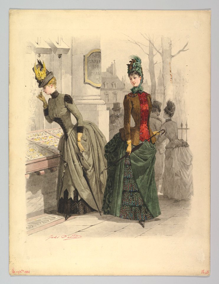 Two Women in Day Dresses- Preparatory drawing for a fashion plate from Le Moniteur de la Mode MET DP819051