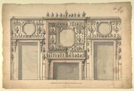 Two Variant Designs for the Interior of a Room, Decorated with Porcelains, Fireplace in Center, and With the Doorways at Either Side MET DP803744