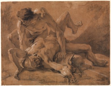 Two Nude Male Figures Struggling Together MET DP319725