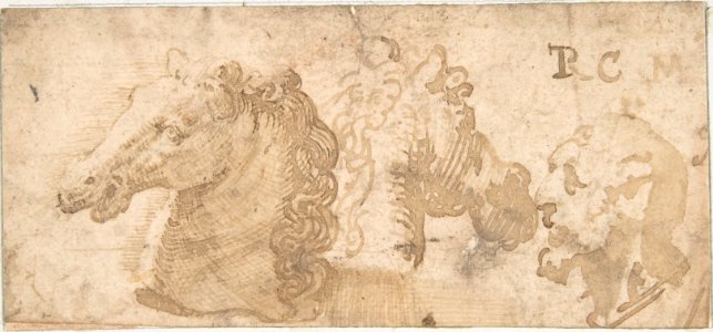 Two Views of a Horse's Head; the Head of a Bearded Man in Profile. MET DP802566