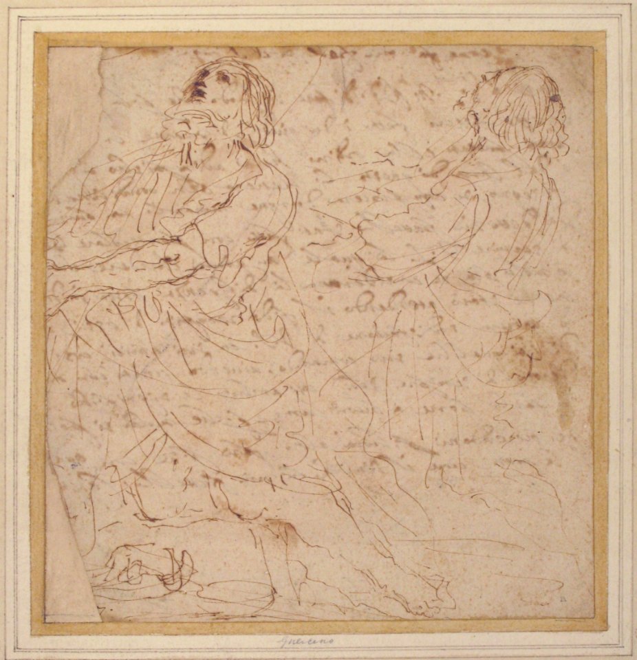 Two Studies of a Kneeling Male Figure (recto); Handwritten letter (verso) MET 63.37