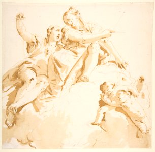 Two Women Seated on a Cloud, and Two Putti MET DP811887