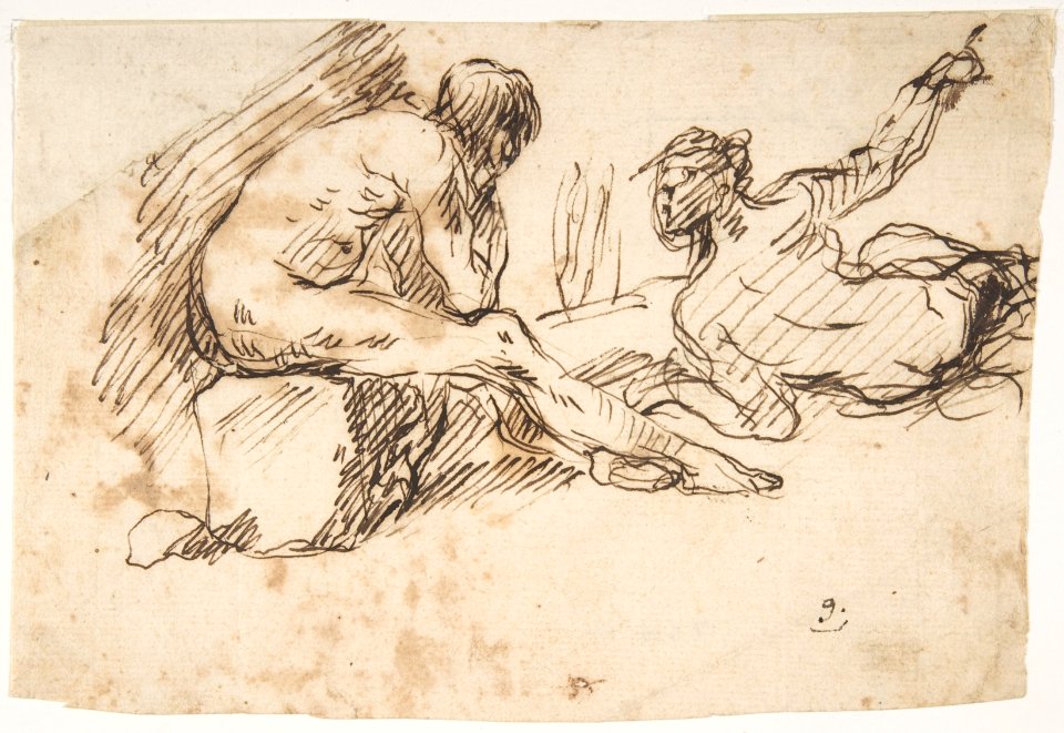 Two Nude Male Figures, One Seated and One Reclining MET DP809909