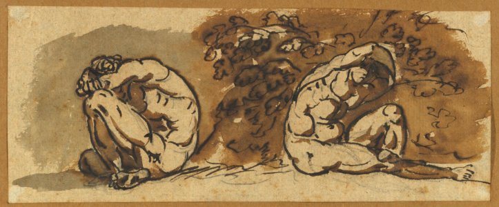 Two Studies of a Male Nude (Althaemenes) Hiding in a Bush MET DP821506