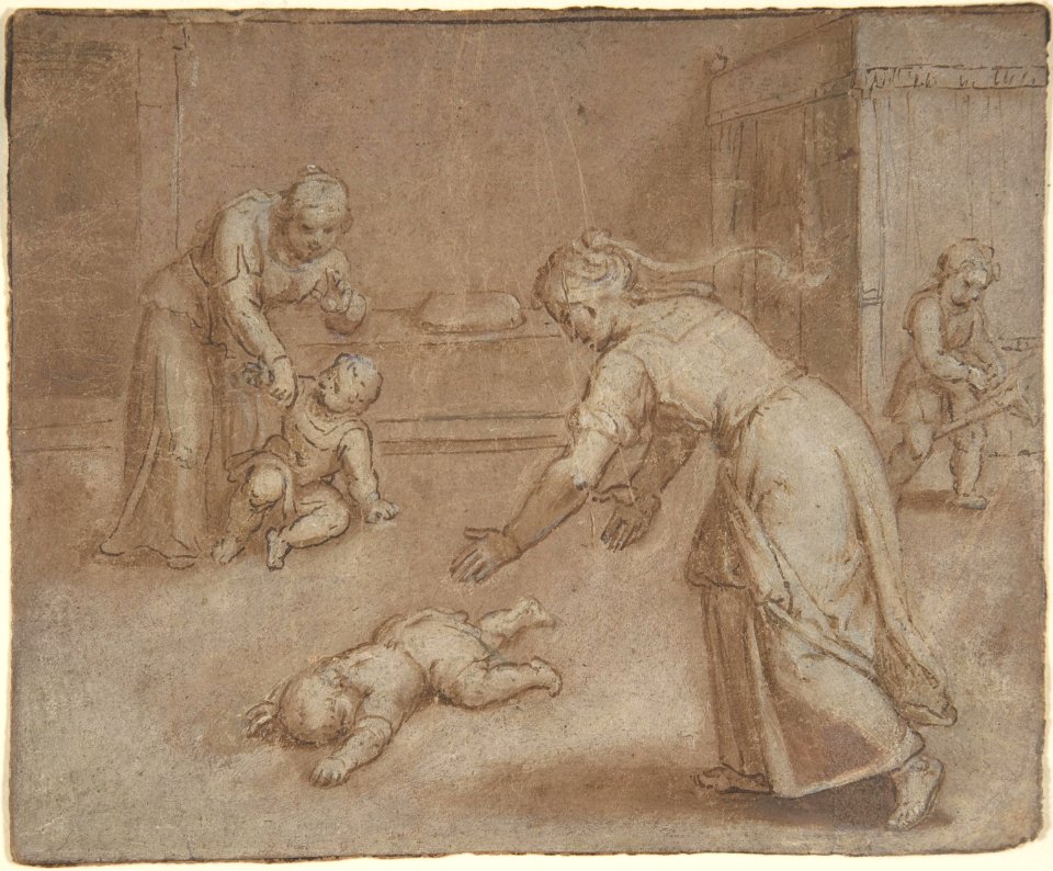 Two women and three children in an interior MET DP801535