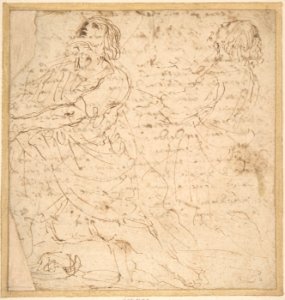 Two Studies of a Kneeling Male Figure (recto); Handwritten letter (verso) MET DP810130