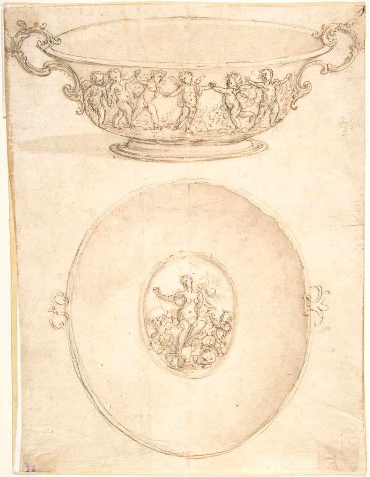 Two Views of a Design for a Shallow (Drinking?) Bowl wih Handles MET DP809730
