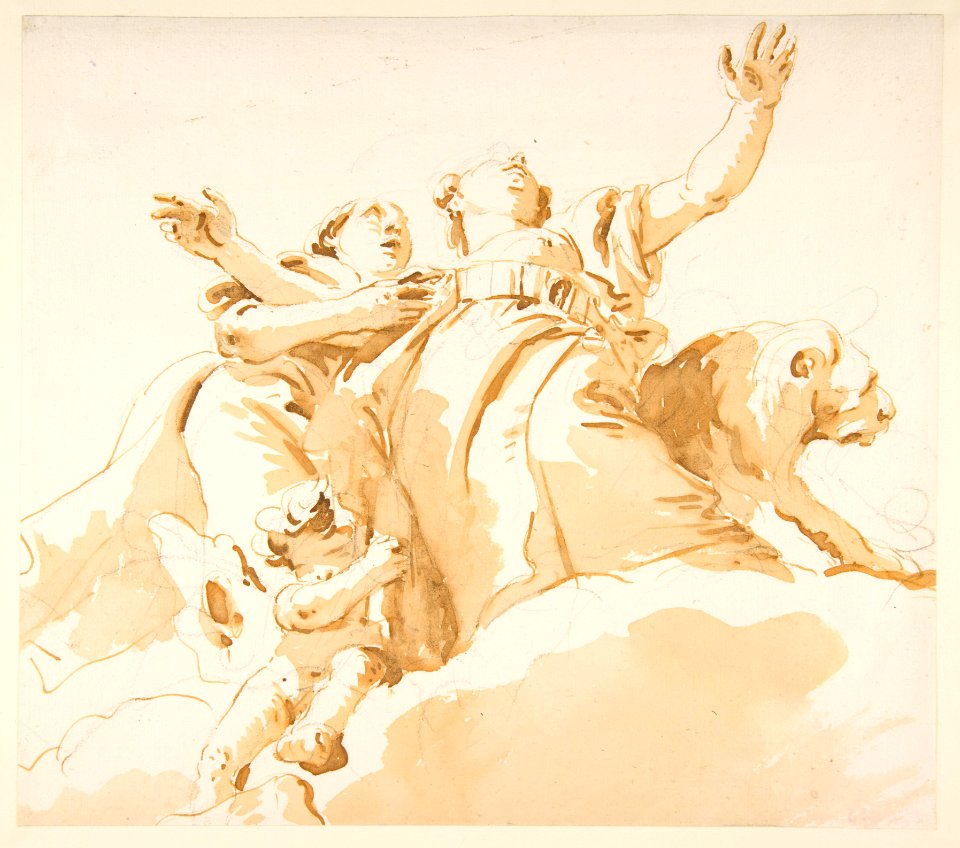 Two Women, a Lion, and a Putto on Clouds MET DP811910