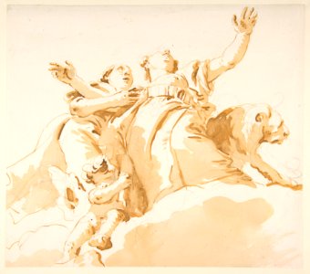 Two Women, a Lion, and a Putto on Clouds MET DP811910