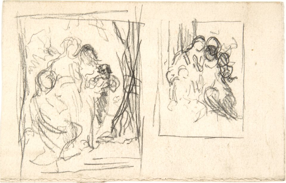 Two studies for a figure composition, including three women and a child MET DP805946