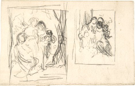 Two studies for a figure composition, including three women and a child MET DP805946