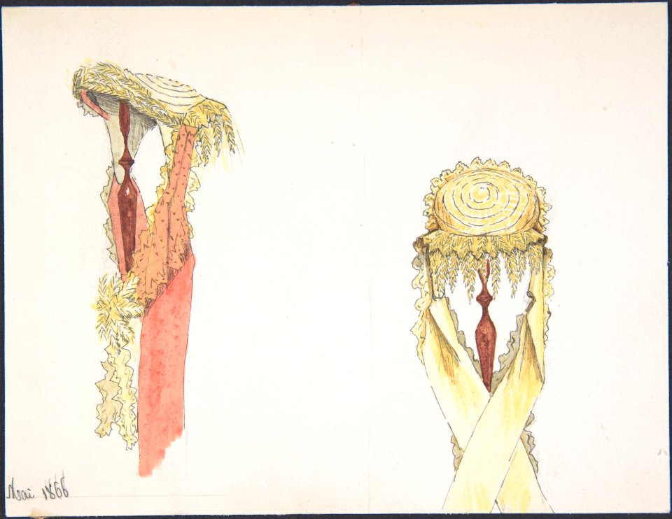 Two Views (Side and Front) of a Hat on a Stand MET DP800833