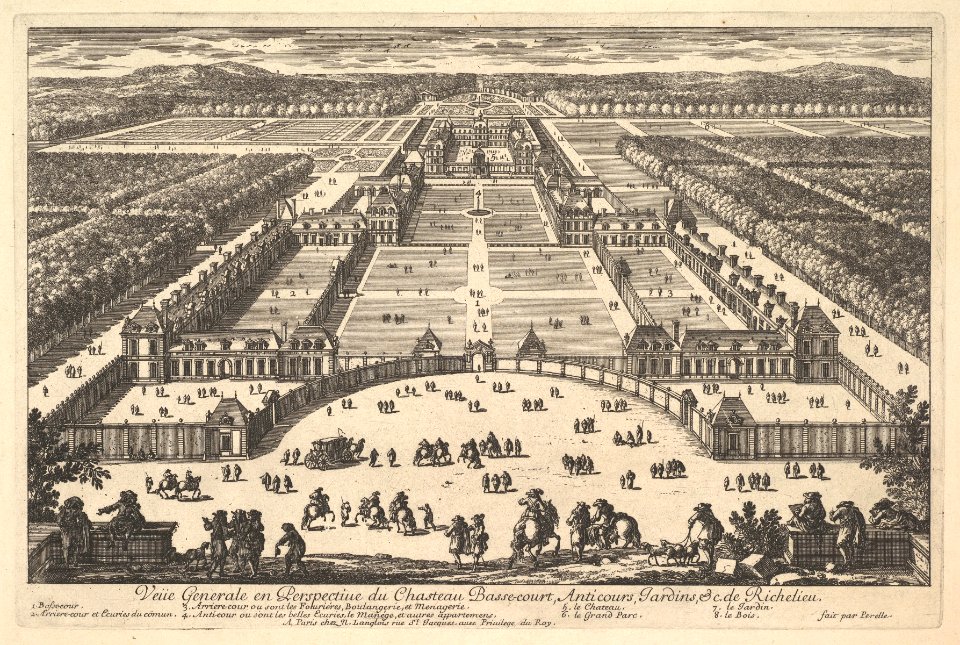 Veüe generale en Perspective du Château Bassecourt, Anticours, Jardins, &c. de Richelieu MET DP829051
