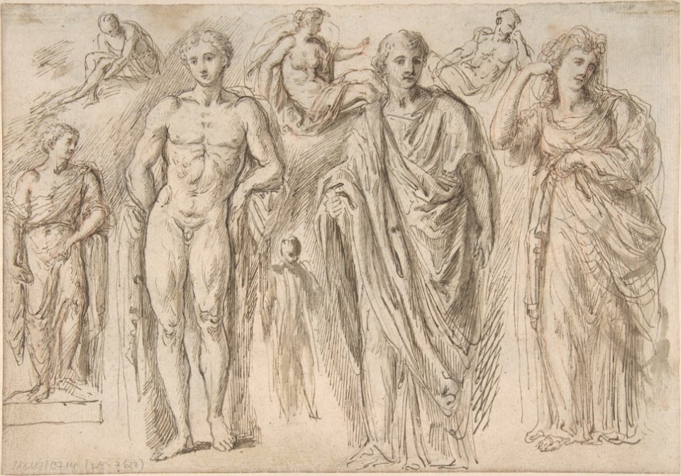 Two Studies of Bearded Men; verso- Studies after Antique Sculpture MET DP804026
