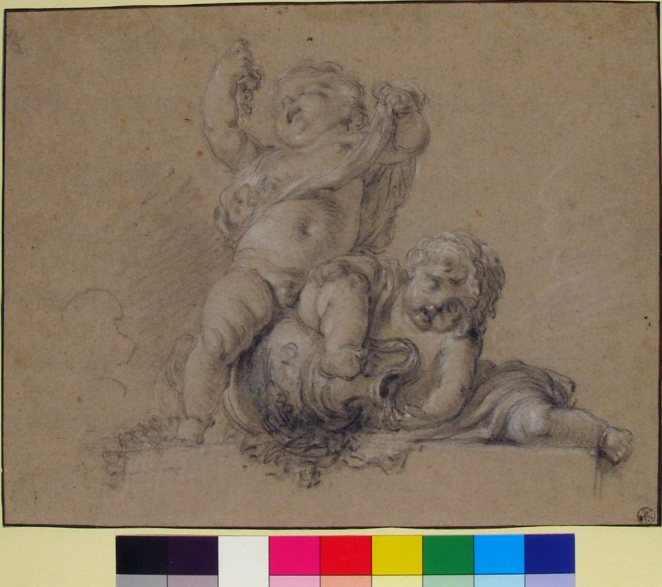 Two Putti, One Holding Aloft a Bunch of Grapes MET 59.104