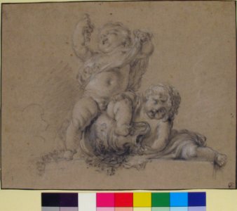 Two Putti, One Holding Aloft a Bunch of Grapes MET 59.104