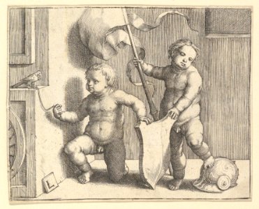 Two Nude Children Supporting a Blank Shield MET DP819069