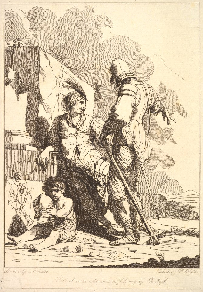 Two Soldiers and Child Holding a Helmet MET DP828493