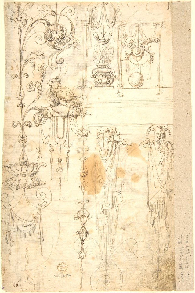 Various Designs of Strapwork and Grotesque Figures (recto); Grotesques with Term Figures (verso) MET DP800643