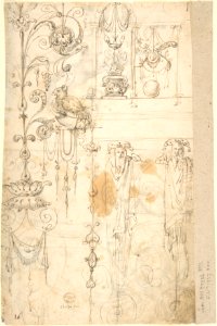 Various Designs of Strapwork and Grotesque Figures (recto); Grotesques with Term Figures (verso) MET DP800643