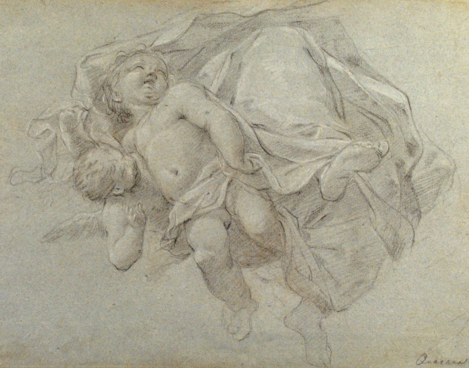 Two Putti Supporting the Lower Part of a Draped Figure (recto); Two Putti (verso) MET 1985.158.2 RECTO