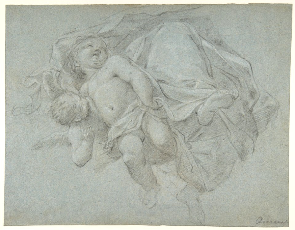 Two Putti Supporting the Lower Part of a Draped Figure (recto); Two Putti (verso) MET DP810083