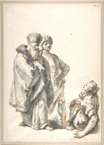 Two Standing Male Figures and Seated Woman with a Child MET DP809548