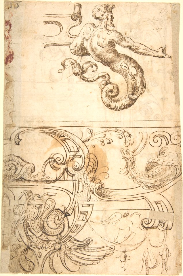 Various Designs of Strapwork and Grotesque Figures (recto); Grotesques with Term Figures (verso) MET DP800642