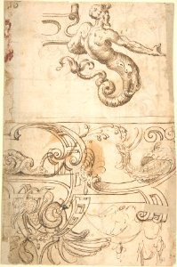 Various Designs of Strapwork and Grotesque Figures (recto); Grotesques with Term Figures (verso) MET DP800642