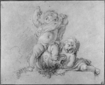 Two Putti, One Holding Aloft a Bunch of Grapes MET 170679