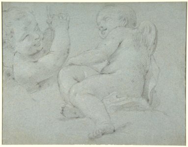 Two Putti Supporting the Lower Part of a Draped Figure (recto); Two Putti (verso) MET DP810084