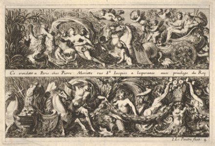 Two Designs for Frieze Decorations with Sea Creatures, of which one with Neptune and Amphitrite, from- Frises, feuillages ou tritons marins antiques et modernes MET DP834200