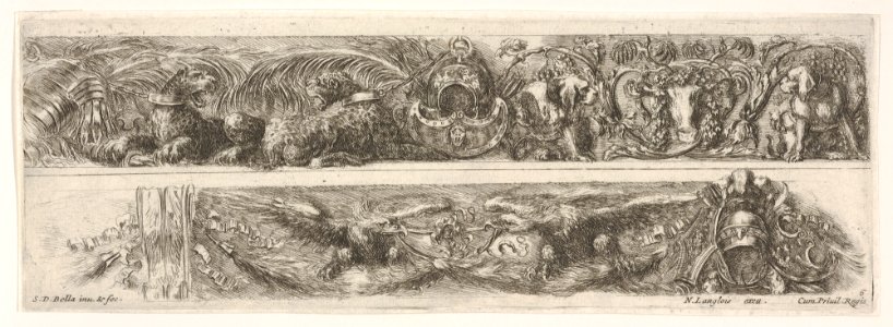 Two Designs for Friezes or Consoles characterized by Armorial Trophies, Plate 6 from- 'Decorative friezes and foliage' (Ornamenti di fregi e fogliami) MET DP833571