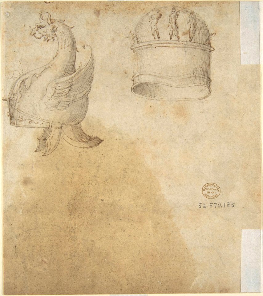 Two Designs for the Hilt of a Sword (recto); Two Designs for Helmets (verso) MET DP801992