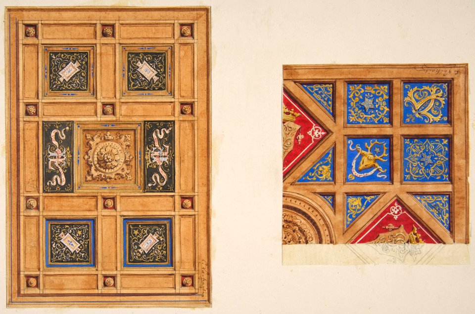 Two designs for paneled ceiling with painted decoration MET DP811776