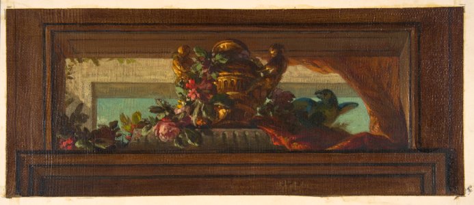 Trompe l'oeil design of birds and flowers MET DP811630