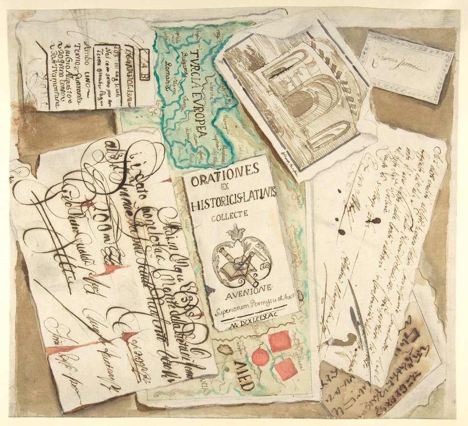 Trompe l'Oeil Design Including Bills, Calling Cards, an Etching, a Map etc. MET DP803742