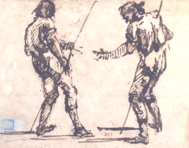 Two Men Holding Long Staffs (recto); Proof impression of part of an etching, and scribbles in the artist's hand (verso) MET 1972.118.269 RECTO. Free illustration for personal and commercial use.