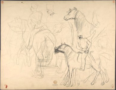 Two Men Resting by a Lake (recto); Studies for Soldiers Mounted on Horseback (verso) MET DP803712