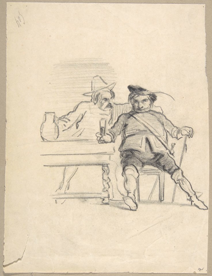 Two male figures seated at a table, drinking MET DP802636