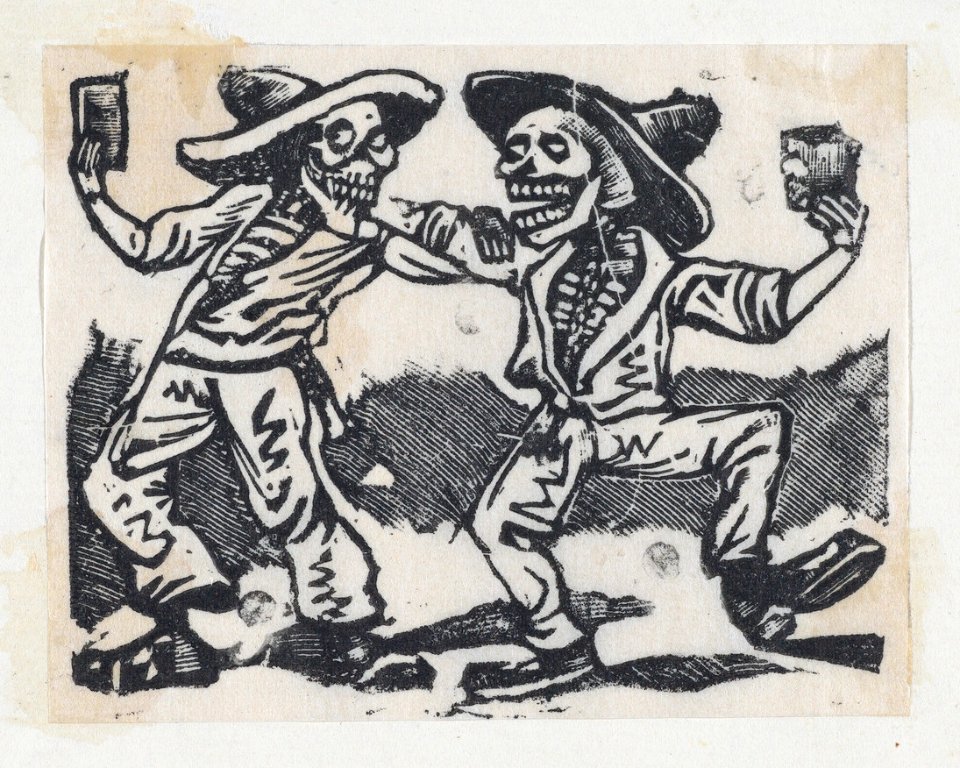 Two male skeletons in suits dancing (vignette for the feast of the dead) MET DP867976