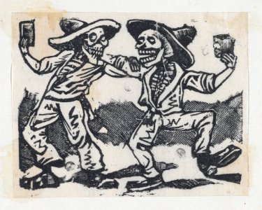 Two male skeletons in suits dancing (vignette for the feast of the dead) MET DP867976